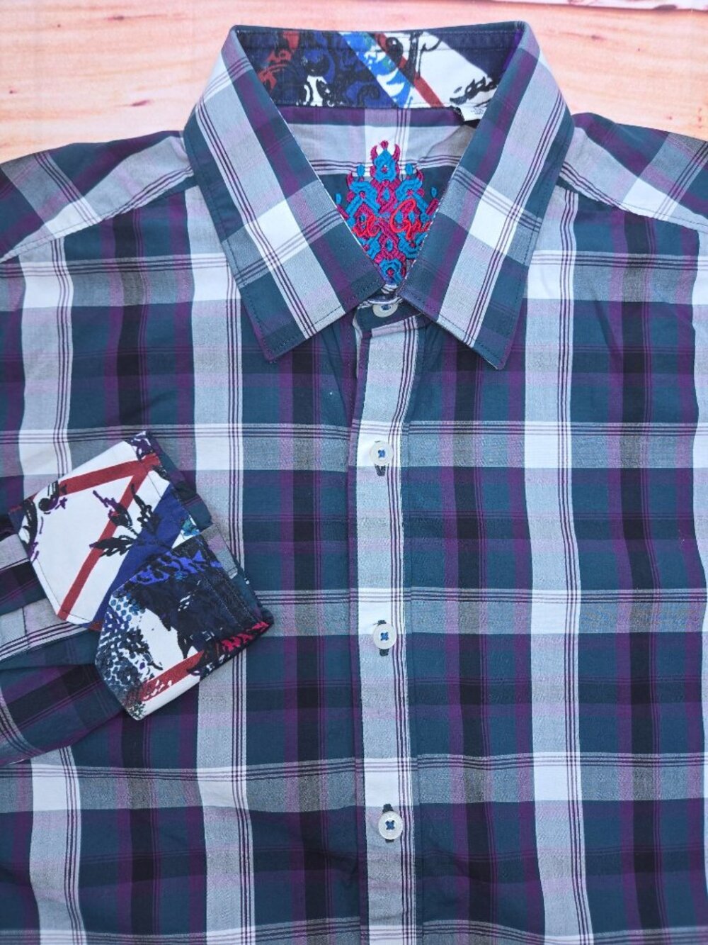 Robert Graham Classic Fit Blue-Purple Plaid Shirt Medium